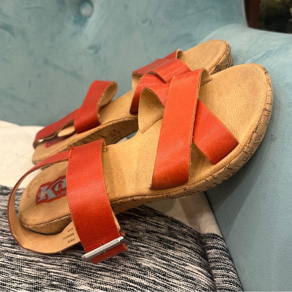 Red Leather Sandals with Cork Sole